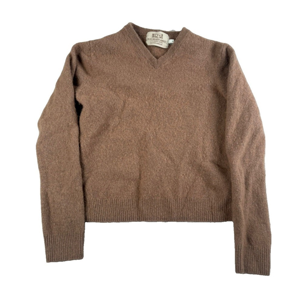 Aran Sweater Market Women Lambswool Sweater Brown V Neck Ireland Extra Fine Wool